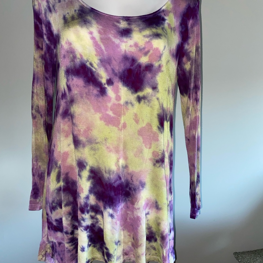 Purple and Lime Green Tie-Dye Long Sleeve Top